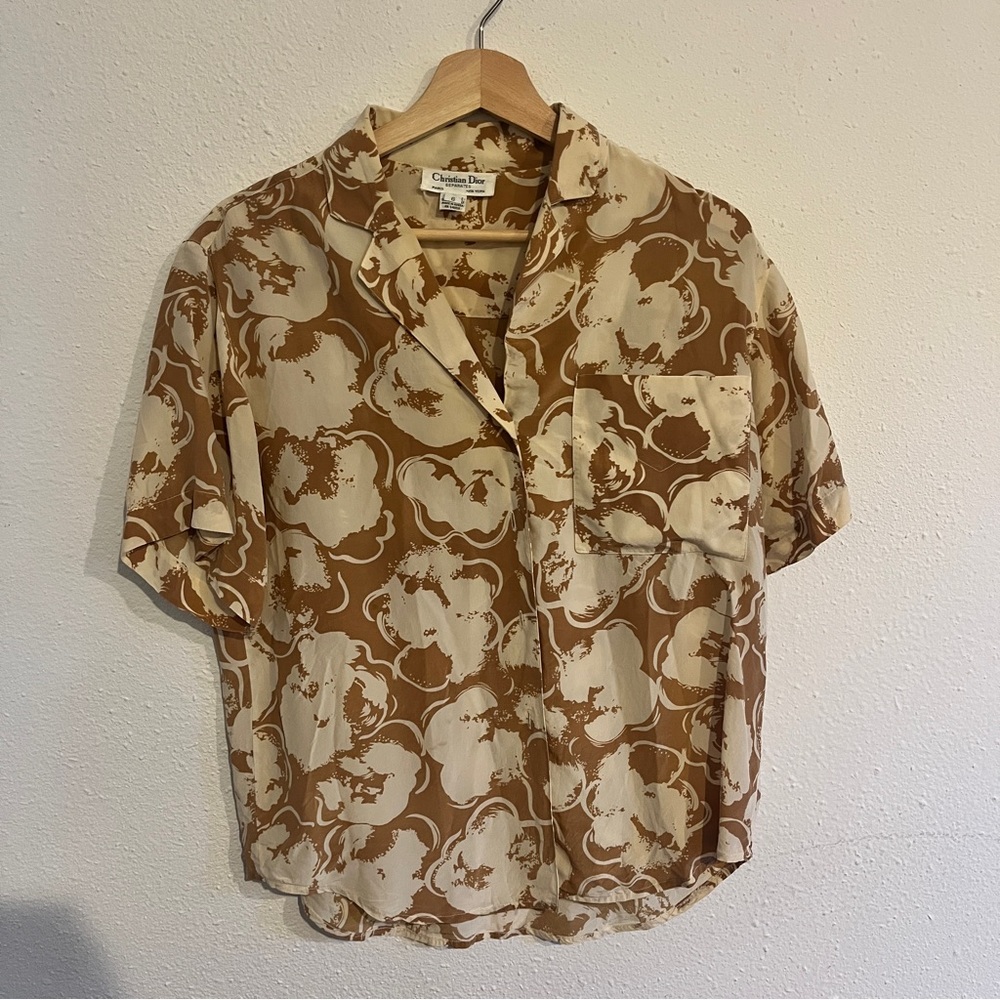 Vintage Dior Tan and Cream Floral Shirt